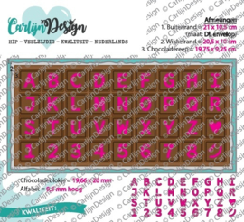 CDSN-0082 CarlijnDesign Snijmallen DL Slimline Kaart 4 Chocolade Alfabet