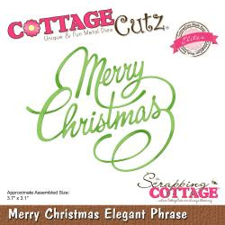 540421 CottageCutz Elites Die Merry Christmas Elegant Phrase 3.7"X3.1"