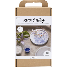 977687 Creativ Company Hobbyset Hars Gieten, Rond dienblad met marmereffect, blauw, wit