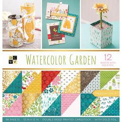 209844 DCWV Double-Sided Paper Stack Watercolor Garden W/Gold Foil 12"X12" 36/Pkg