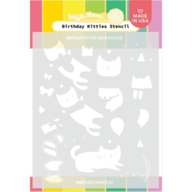 655035 Waffle Flower Stencil Birthday Kitties 5.25"X6.5"