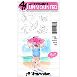 571629 Art Impressions Watercolor Cling Rubber Stamps Beach Girls