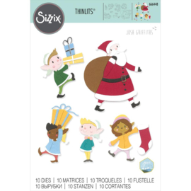 666448 Sizzix Thinlits Dies Santa & Elves By Josh Griffiths 10/Pkg