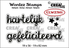 CLWZS01 Crealies Clearstamp Wordzz Hartelijk gefeliciteerd