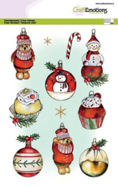 130501/3014 CraftEmotions clearstamps A5 - Kerstballen sneeuwpop - beer GB Dimensional stamp