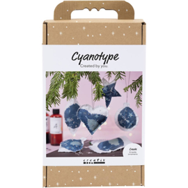 977824 Creativ Company Hobbyset Cyanotypie, Kerstdecoraties met cyanotypie, blauw, zilver