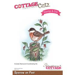 091572 CottageCutz Stamp & Die Set Sparrow On Post 2.2"X3.1"