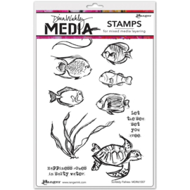 343172 Dina Wakley Media Cling Stamps Scribbly Fishes 6"X9"