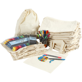 97075 Creativ Company Rugzakken en tassen met stiften, 27,5x30 cm, diverse kleuren