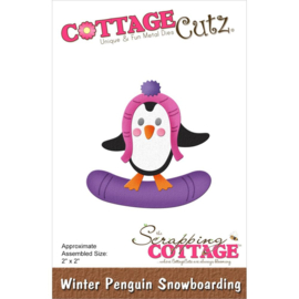 CC969 CottageCutz Dies Winter Penguin Snowboarding 2"X2"