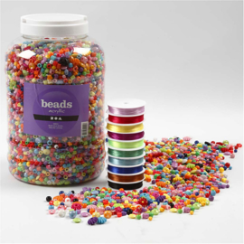 61815 Creativ Company Plastic Kralen en Elastisch Koord, 6-20 mm, 1,5-6 mm