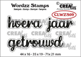 CLWZS09 Crealies Clearstamp Wordzz Hoera getrouwd