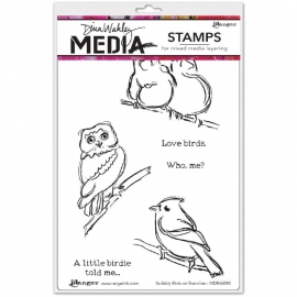 320632 Dina Wakley Media Cling Stamps Scribbly Birds On Branches