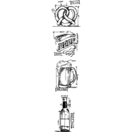 MB 29 Tim Holtz Mini Blueprints Strip Cling Stamps Beer 3"X10"