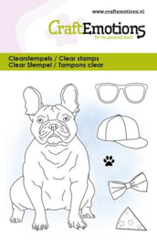 130501/5034 CraftEmotions clearstamps 6x7cm - Bulldog met accessoires