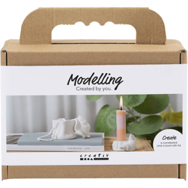 977842 Creativ Company Mini Hobbyset Boetseren, Kandelaar met schelpen, off white