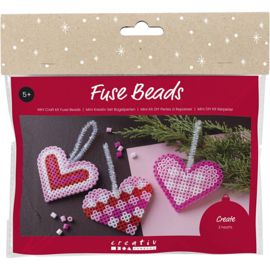 977703 Creativ Company Mini Hobbyset Strijkkralen, Kerstharten, roze, lichtroze, primair rood, wit