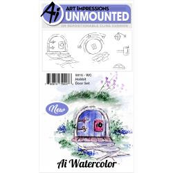 383964 Art Impressions Watercolor Cling Rubber Stamps Hobbit Door