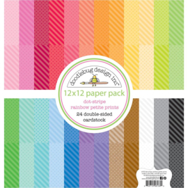 342555 Doodlebug Petite Prints Double-Sided Cardstock Dot-Stripe Rainbow 12"X12"