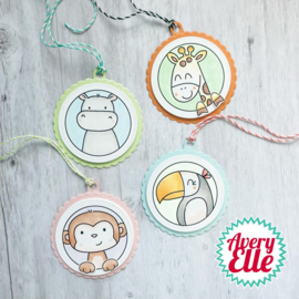 665728 Avery Elle Clear Stamp Set More Critter Circle Tags 4"X6"