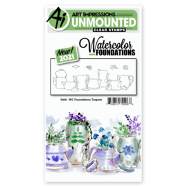 665735 Art Impressions Watercolor Clear Stamps Foundations Teapots