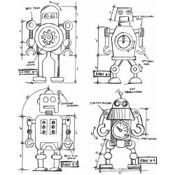 CMS 233 Tim Holtz Cling Rubber Stamp Set Robots Blueprint