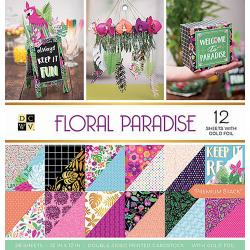 209660 DCWV Double-Sided Paper Stack Floral Paradise W/Gold Foil 12"X12" 36/Pkg