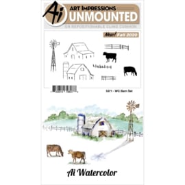 644039 Art Impressions Watercolor Cling Rubber Stamps Barn