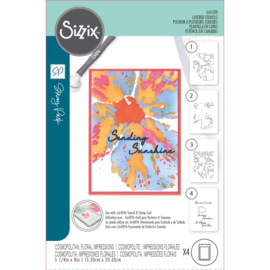 666588 Sizzix A6 Layered Cosmopolitan Stencils Floral Impressions By Stacey Park 4/Pkg
