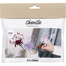 977759 Creativ Company Mini Hobbyset Bloemen van Chenilledraad, Lelie, lichtroze, lichtpaars, donkerrood