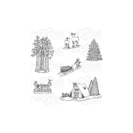 HCPC3922 Heartfelt Creations Cling Rubber Stamp Set Woodsy Winterscapes