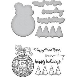 SBS090 Spellbinders Stamp & Die Set Happy Holiday Ornaments By Stephanie Low