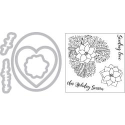 663168 Sizzix Framelits Die & Stamp Set Poinsettia Wreath By Jen Long 5/Pkg