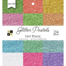 211469 DCWV Cardstock Stack Glitter Pastels Solid 6"X6" 24Pkg