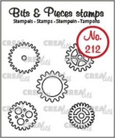 CLBP212 Crealies Clearstamp Bits & Pieces 5x tandwielen klein (omlijning)