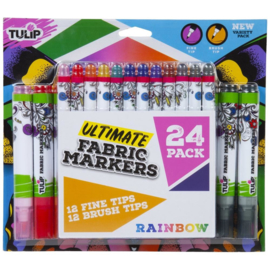 655323 Tulip Fabric Markers Brush & Fine Tip Rainbow 24/Pkg