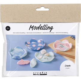 977731 Creativ Company Mini Hobbyset Boetseren, Kommen, pastel blauw, lichtroze