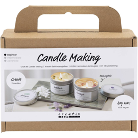 977753 Creativ Company Mini Hobbyset Kaarsen Maken, Sojakaars met aventurien en amethist, crème, off white