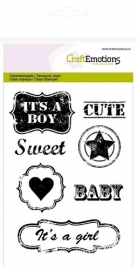 130501/1246 CraftEmotions clearstamps A6 vintage baby tekst labels (ENG) Lovely Baby