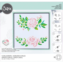 665875 Sizzix Making Tool Layered Stencil Floral Borders 6"X6" By Olivia Rose