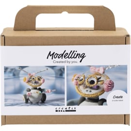 977810 Creativ Company Mini Hobbyset Boetseren, robot, grijs, roze