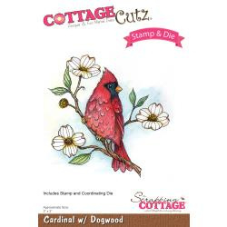 089239 CottageCutz Stamp & Die Set Cardinal W/Dogwood 3"X3"