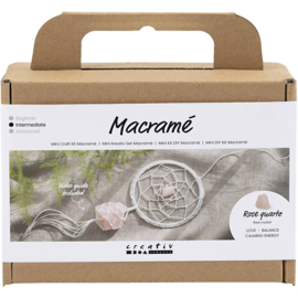 977728 Creativ Company Mini Hobbyset Macramé, Dromenvanger met rozenkwarts, lichtroze, wit