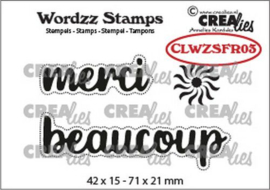 CLWZSFR03  Crealies Clearstamp Wordzz merci beaucoup