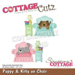 561340 CottageCutz Dies Puppy & Kitty On Chair 3.5"X2.4"