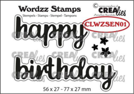 CLWZSEN01 Crealies Clearstamp Wordzz Happy Birthday