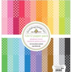 432480 Doodlebug Petite Prints Rainbow Cardstock Gingham/Linen Rainbow12"X12"