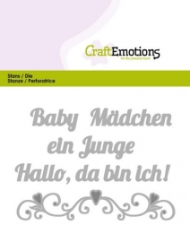 115633/0421 CraftEmotions Die Text - Baby Hallo, da bin ich! (DE) Card 11x9cm