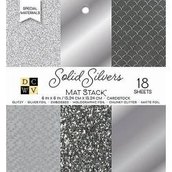 211660 DCWV Cardstock Stack Solid Silvers Glitter & Foil 6"X6" 18/Pkg