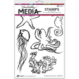 617332 Dina Wakley Media Cling Stamps Scribbly Reef Creatures 6"X9"